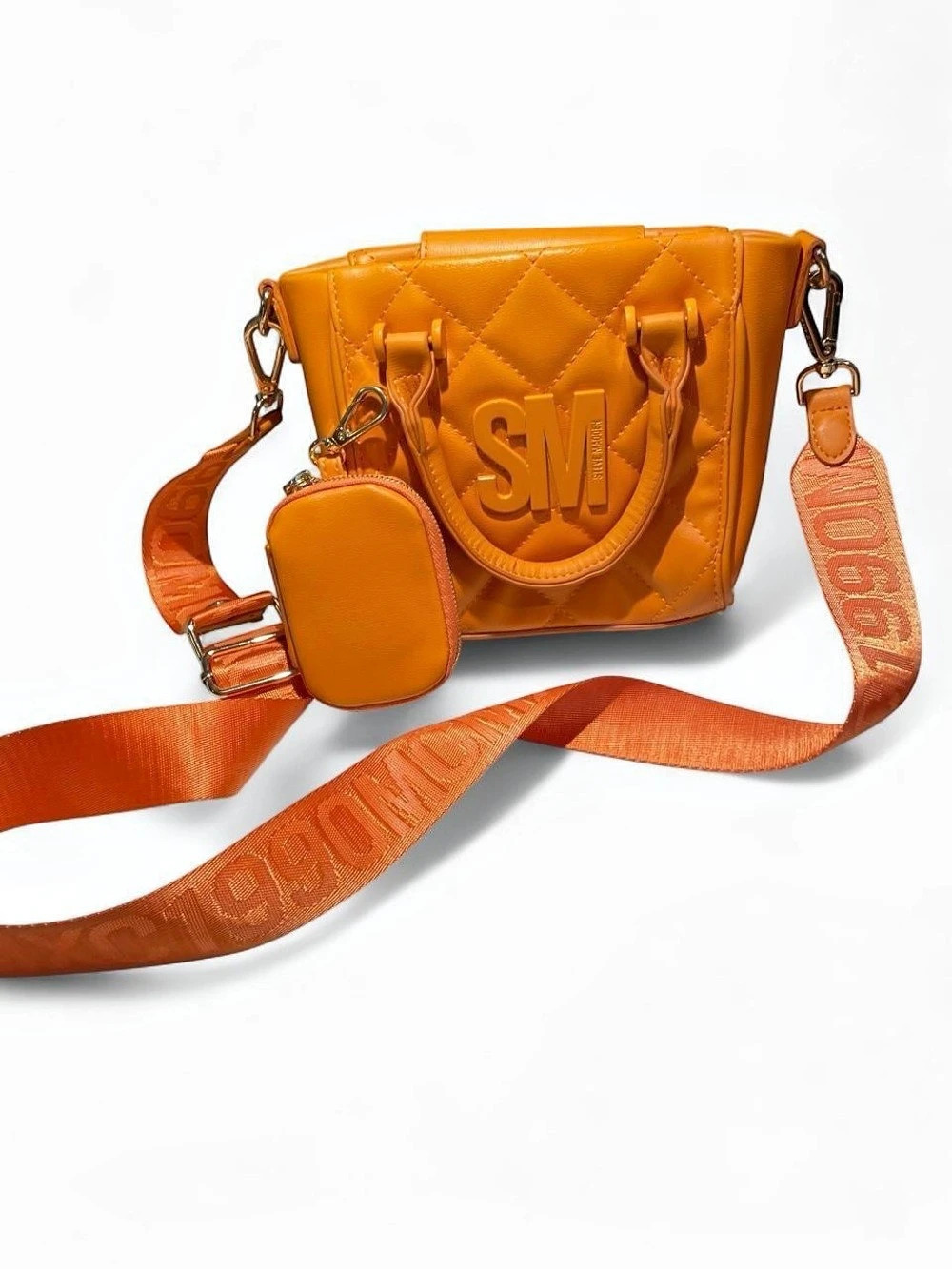 Steve Madden Quilted Crossbody Bag with Detachable Pouch Quilted Tote in Orange
